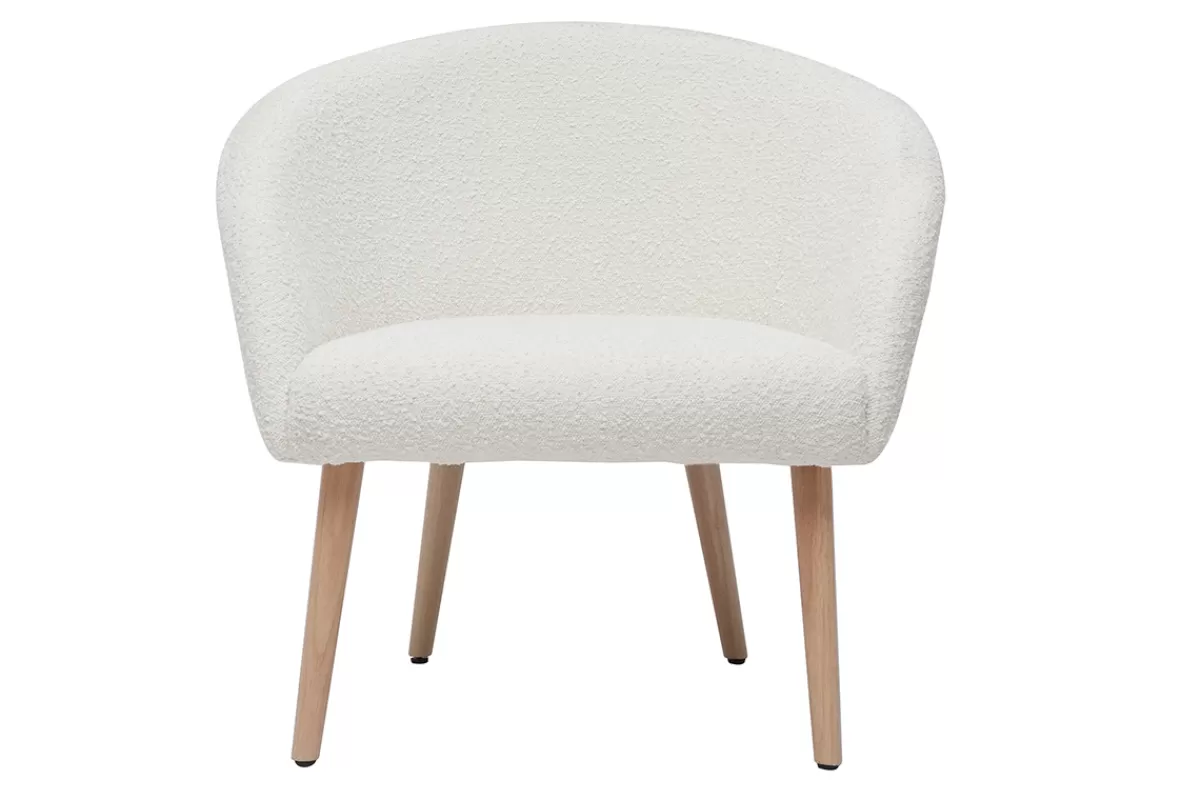 Miliboo Sillones | Sillón-Sillón blanco efecto borreguillo con patas de madera clara OLIVIA