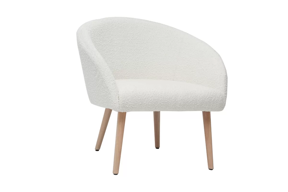 Miliboo Sillones | Sillón-Sillón blanco efecto borreguillo con patas de madera clara OLIVIA