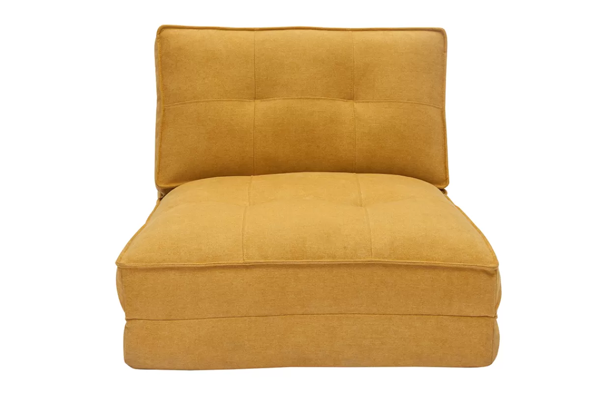 Miliboo Sillones Cama | Cama Para Niños-Sillón cama de 1 plaza de tejido efecto aterciopelado amarillo mostaza SALLY
