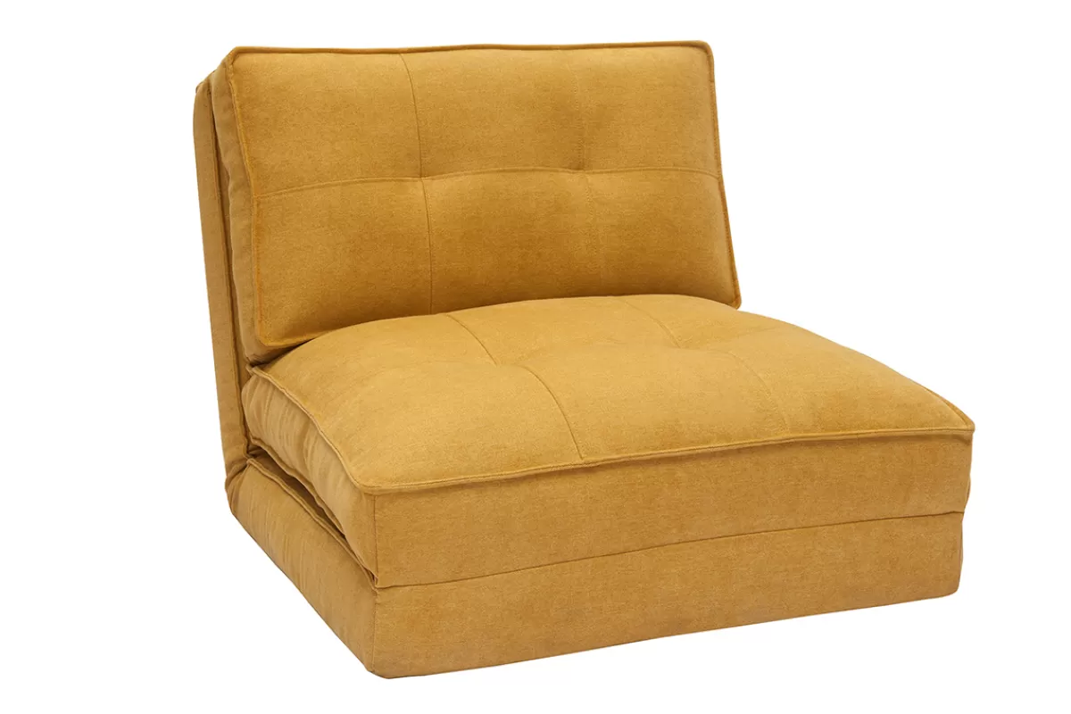 Miliboo Sillones Cama | Cama Para Niños-Sillón cama de 1 plaza de tejido efecto aterciopelado amarillo mostaza SALLY
