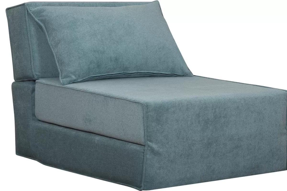 Miliboo Sillones Cama | Cama Para Niños-Sillón cama de 1 plaza de tejido efecto aterciopelado azul VICTOR