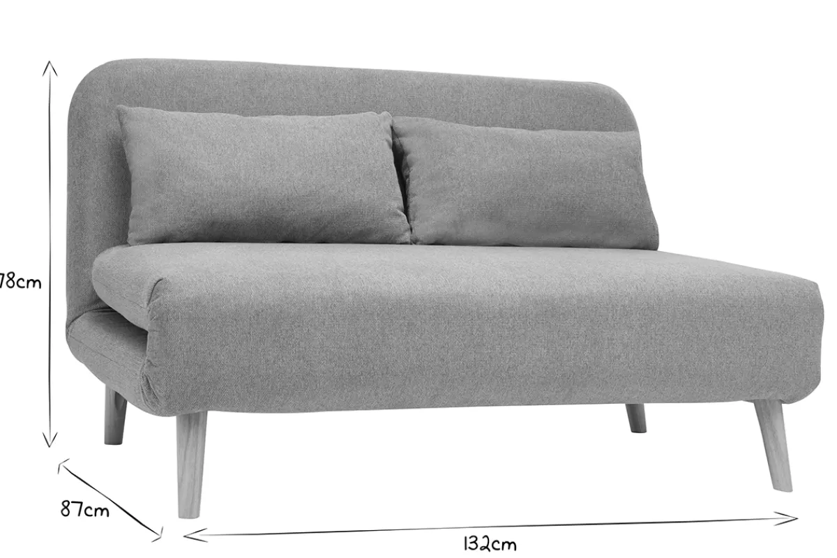 Miliboo Sofá Cama | Sillones Cama-Sillón cama de 2 plazas convertible de tela de terciopelo terracota y madera clara AMIKO