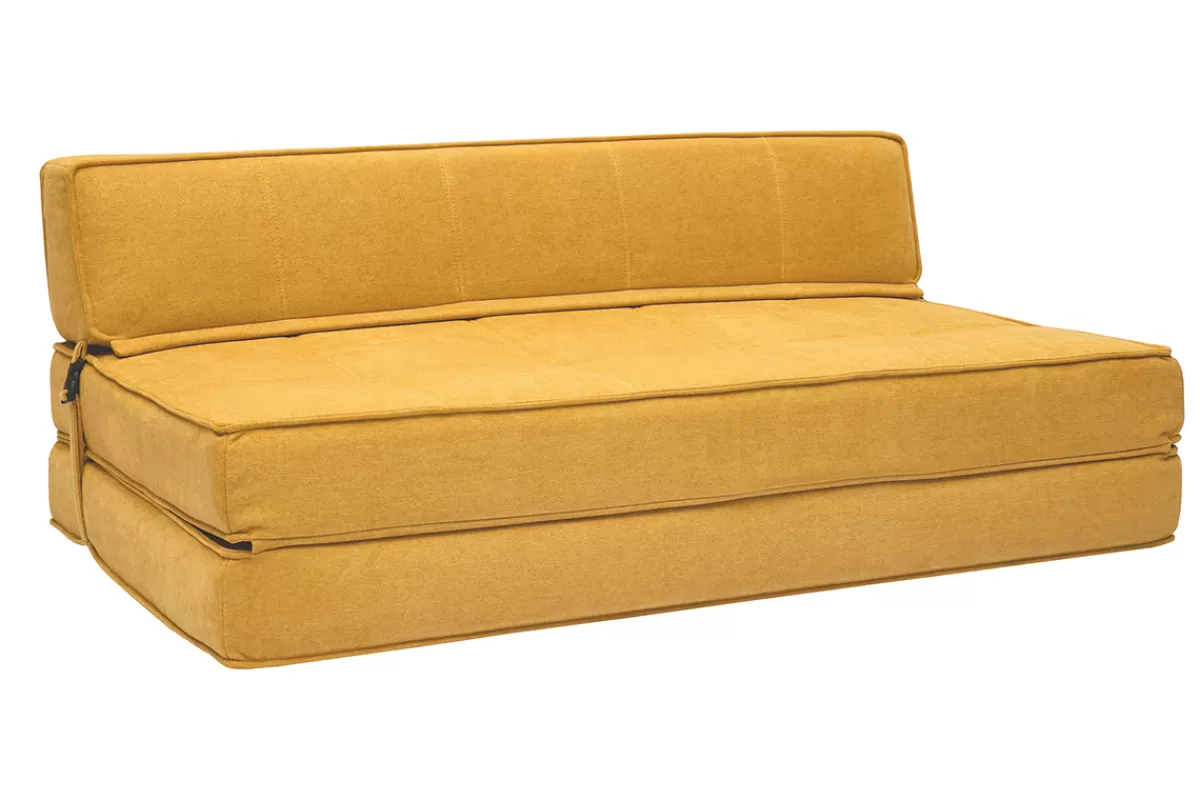 Miliboo Sillones Cama-Sillón cama de 2 plazas de tejido efecto aterciopelado amarillo mostaza KATY