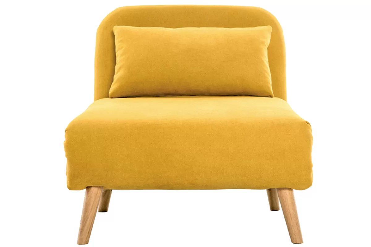 Miliboo Sillones Cama | Sillón-Sillón cama nórdico de tela amarillo mostaza AMIKO
