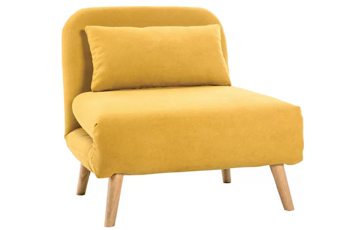 Miliboo Sillones Cama | Sillón-Sillón cama nórdico de tela amarillo mostaza AMIKO