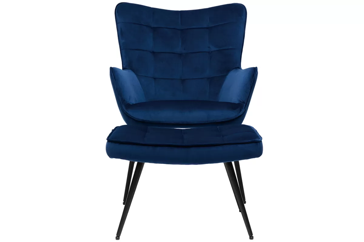 Miliboo Sillones | Sillón-Sillón con reposapiés terciopelo azul MOOD