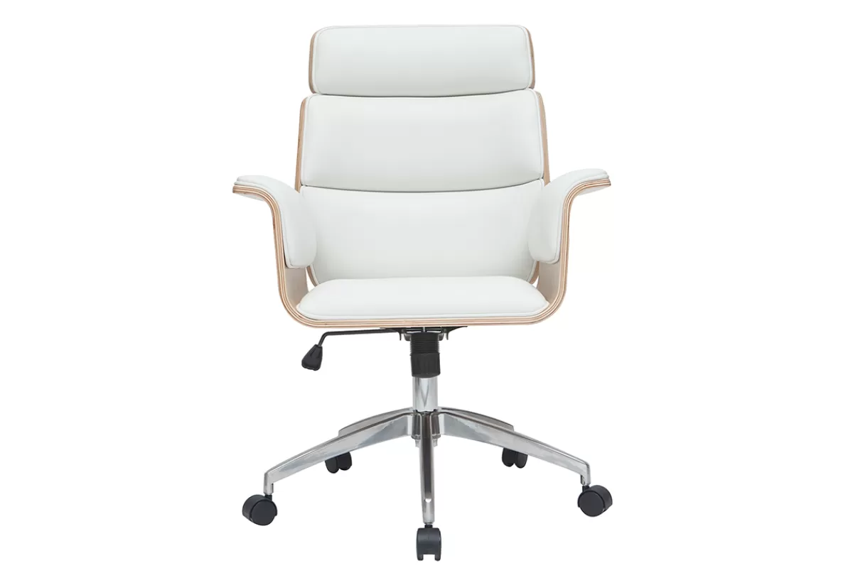 Miliboo Silla De Oficina-Sillón de escritorio blanco y madera clara ELON