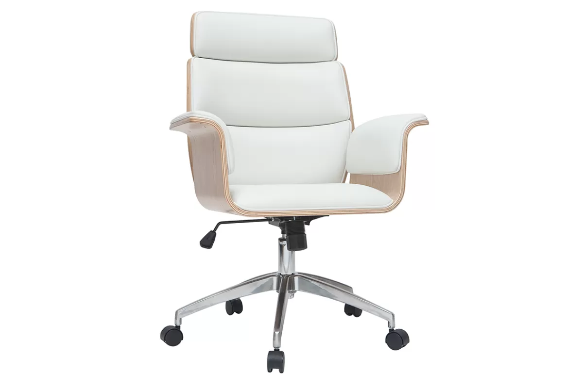 Miliboo Silla De Oficina-Sillón de escritorio blanco y madera clara ELON