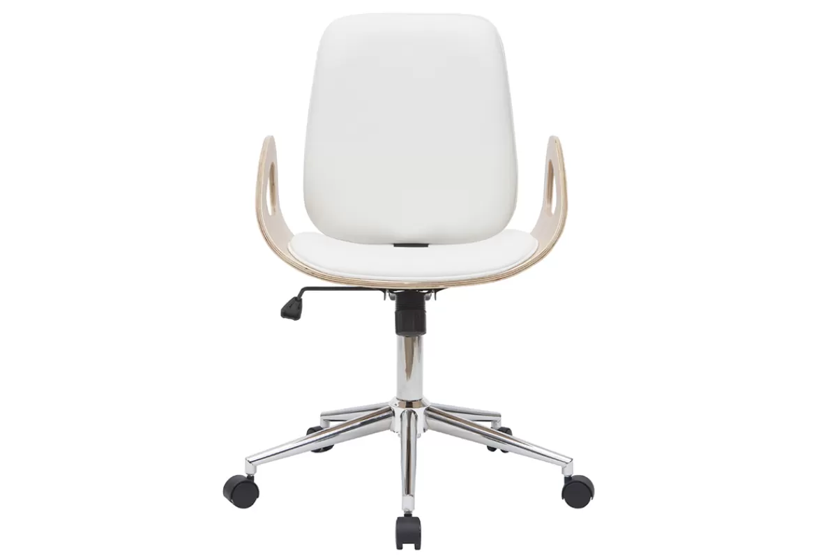 Miliboo Silla De Oficina | Sillón De Oficina A Precios Bajos-Sillón de escritorio blanco y madera clara GLORY