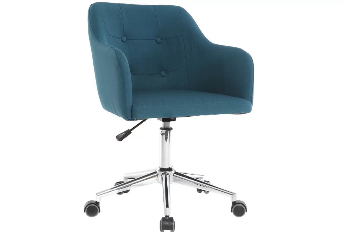Miliboo Silla De Oficina | Sillón De Oficina A Precios Bajos-Sillón de escritorio diseño tejido azul petróleo BALTIK
