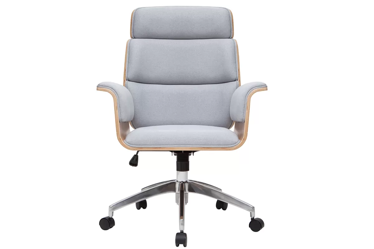 Miliboo Silla De Oficina-Sillón de escritorio en tejido gris y madera clara ELON