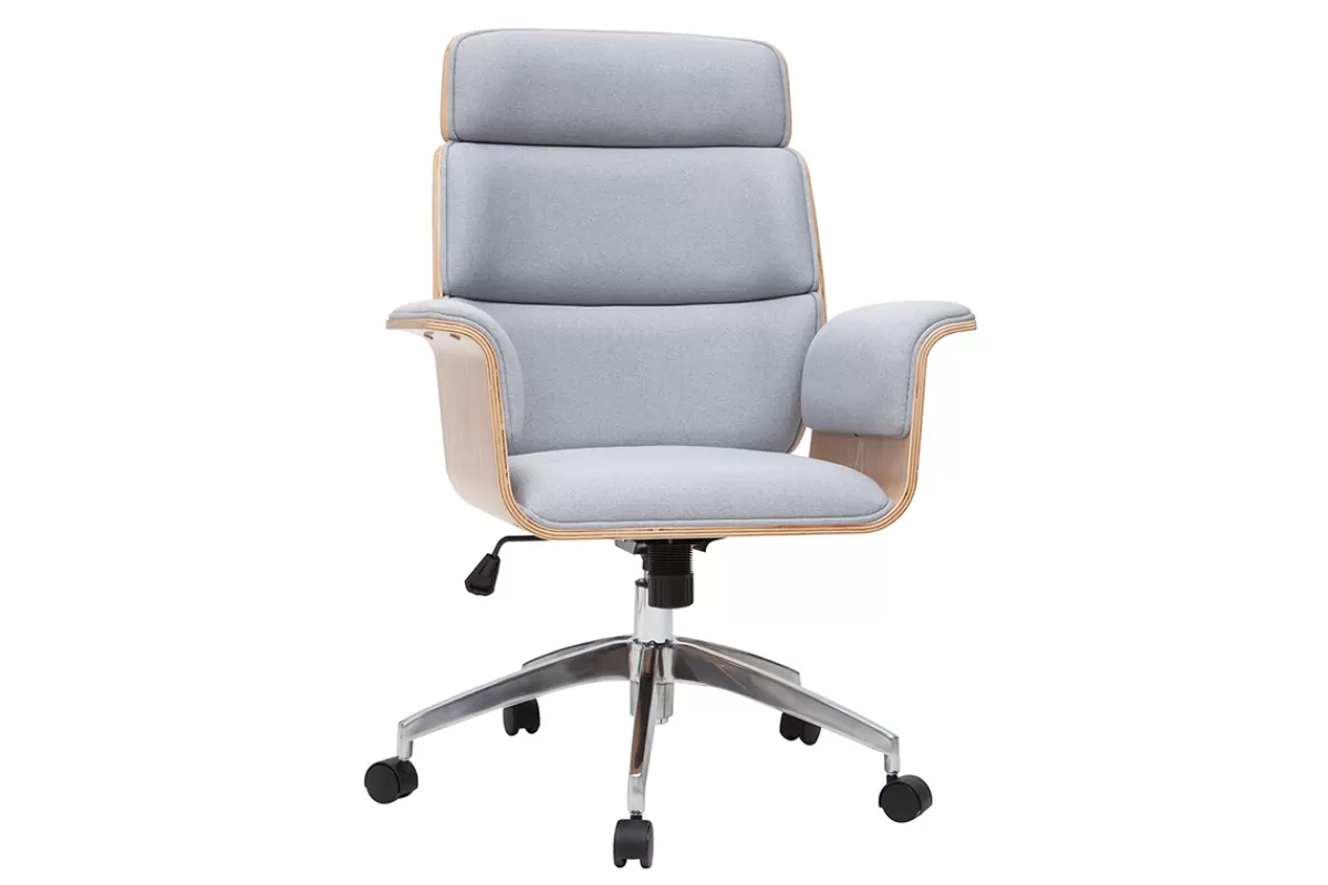 Miliboo Silla De Oficina-Sillón de escritorio en tejido gris y madera clara ELON