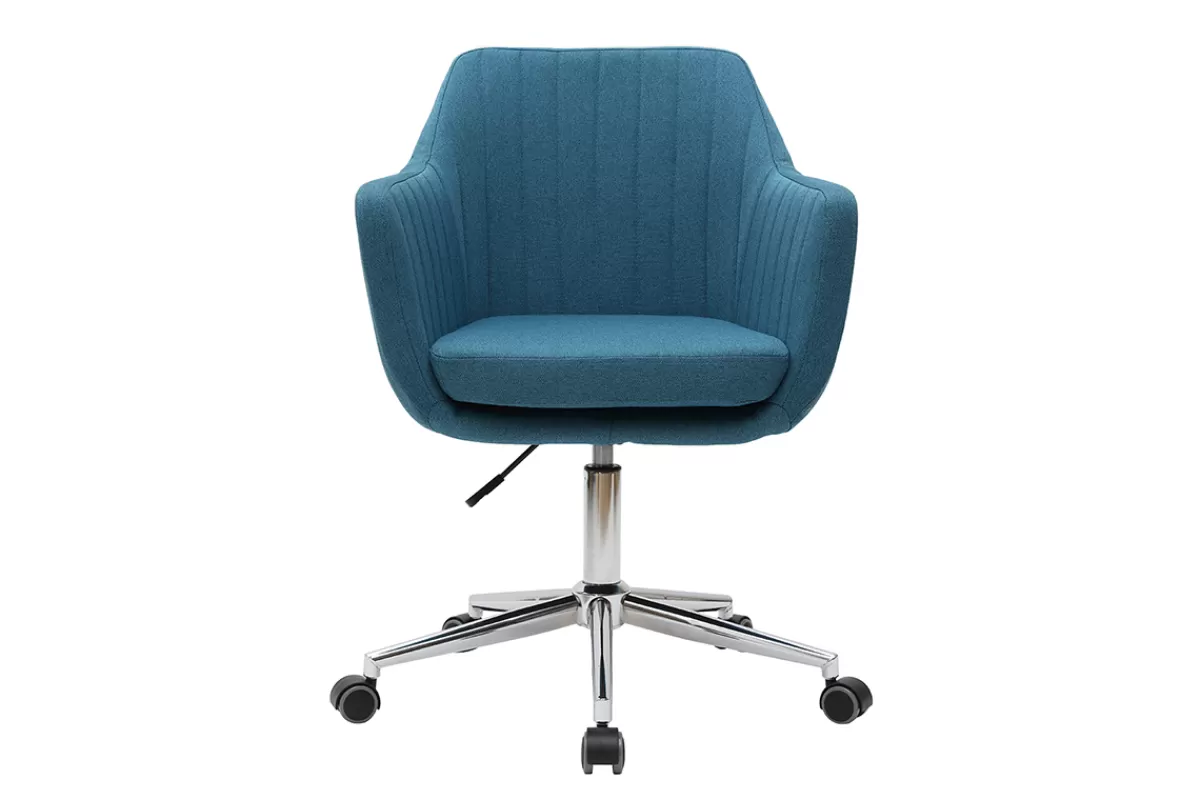 Miliboo Silla De Oficina | Sillón De Oficina A Precios Bajos-Sillón de escritorio moderno en tejido azul petróleo ALEYNA