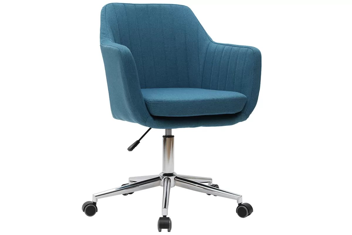 Miliboo Silla De Oficina | Sillón De Oficina A Precios Bajos-Sillón de escritorio moderno en tejido azul petróleo ALEYNA