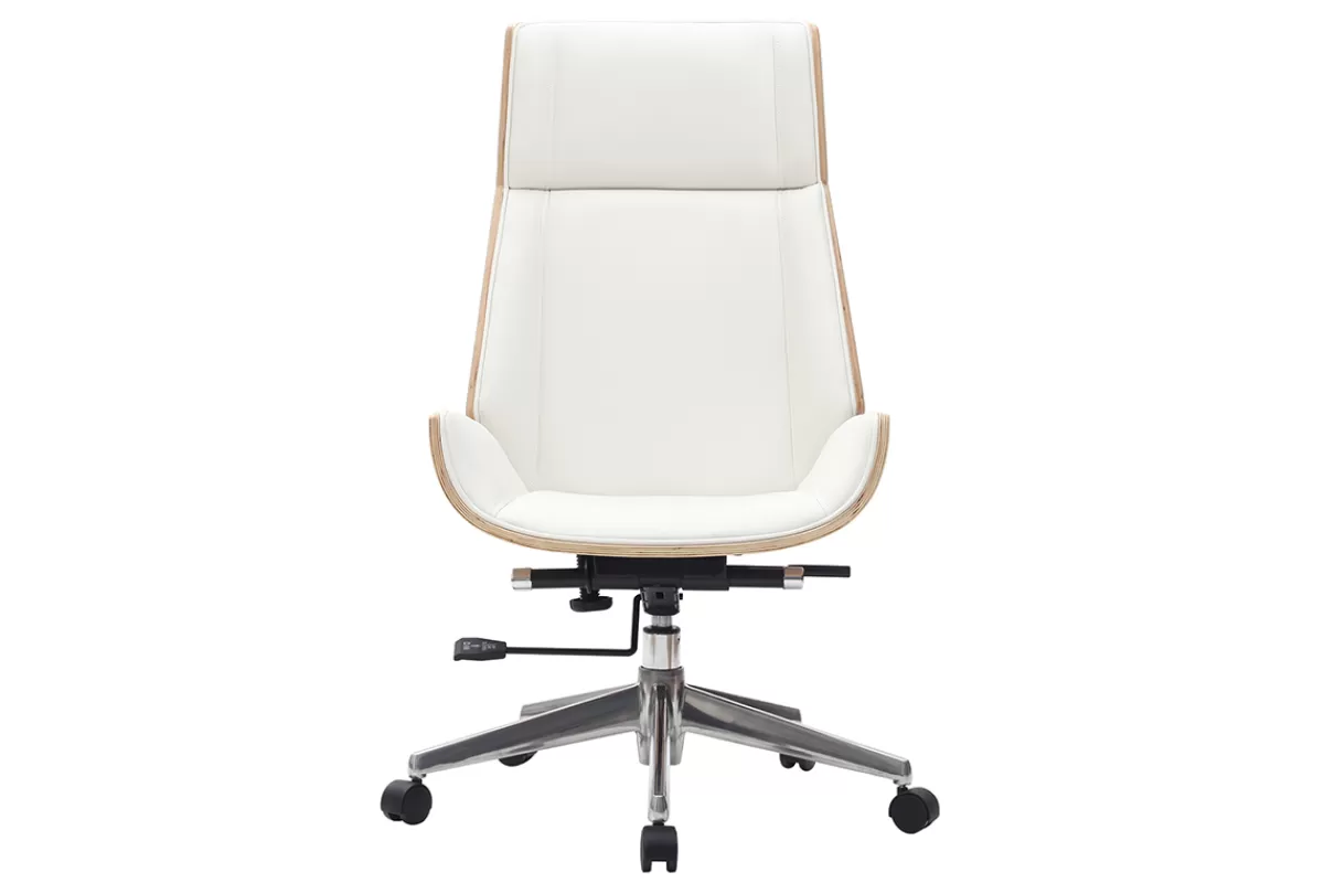 Miliboo Silla De Oficina | Sillón De Oficina Ergonómico-Sillón de escritorio moderno madera clara y blanca CURVED