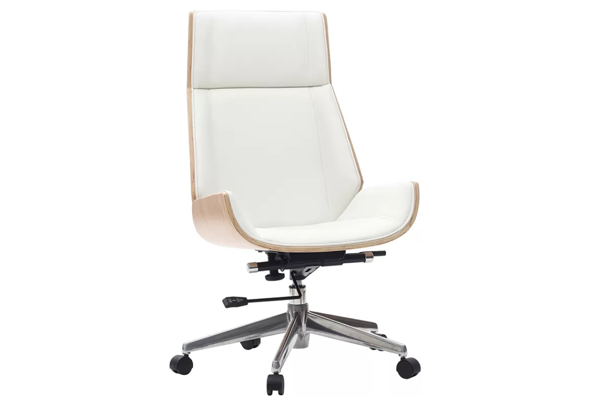 Miliboo Silla De Oficina | Sillón De Oficina Ergonómico-Sillón de escritorio moderno madera clara y blanca CURVED