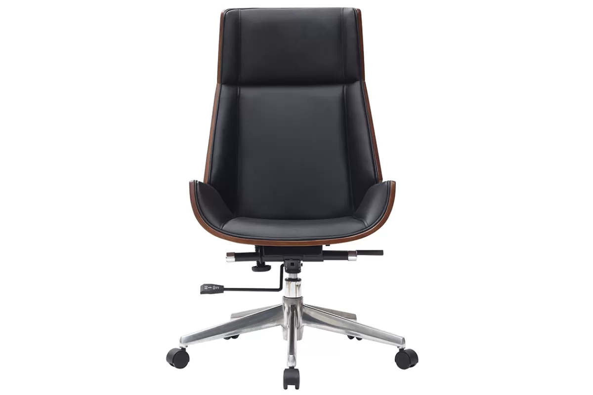 Miliboo Silla De Oficina | Sillón De Oficina Ergonómico-Sillón de escritorio moderno madera oscura y negro CURVED