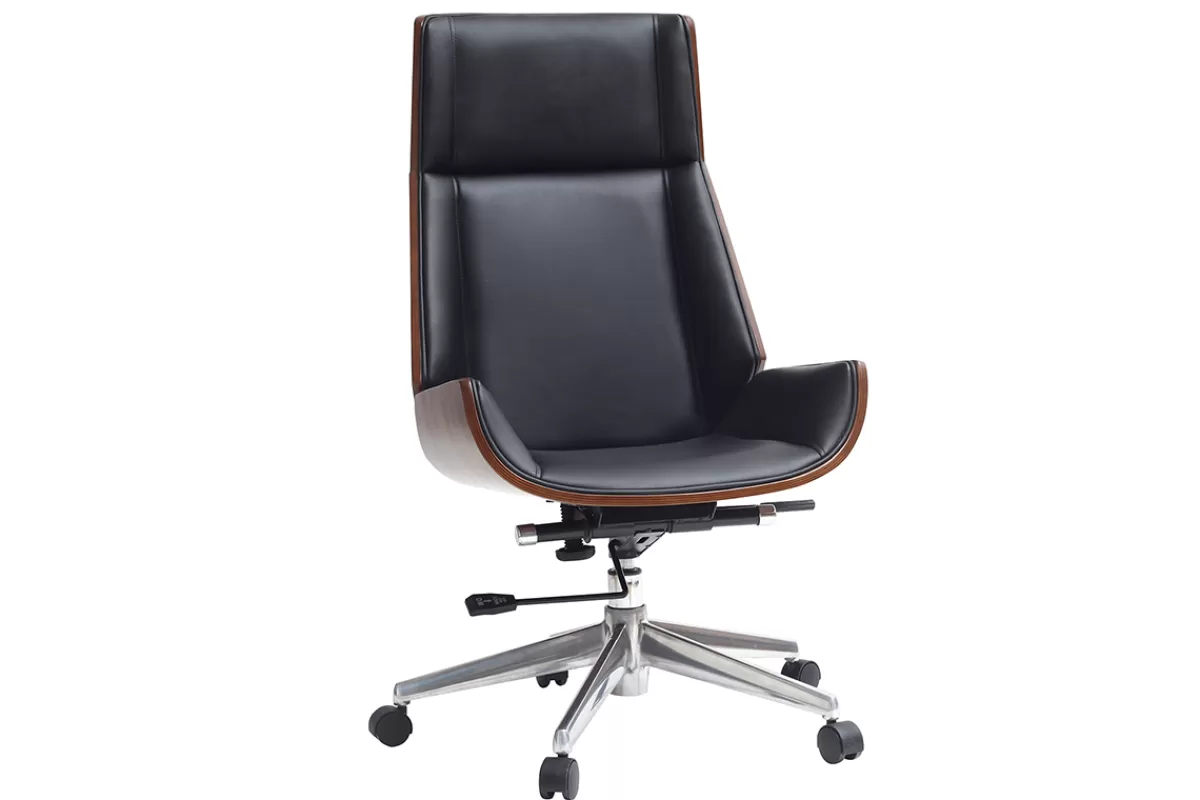 Miliboo Silla De Oficina | Sillón De Oficina Ergonómico-Sillón de escritorio moderno madera oscura y negro CURVED