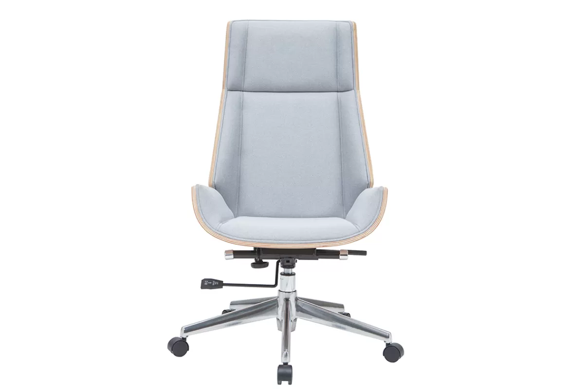 Miliboo Silla De Oficina | Sillón De Oficina Ergonómico-Sillón de escritorio moderno tejido gris y madera clara CURVED
