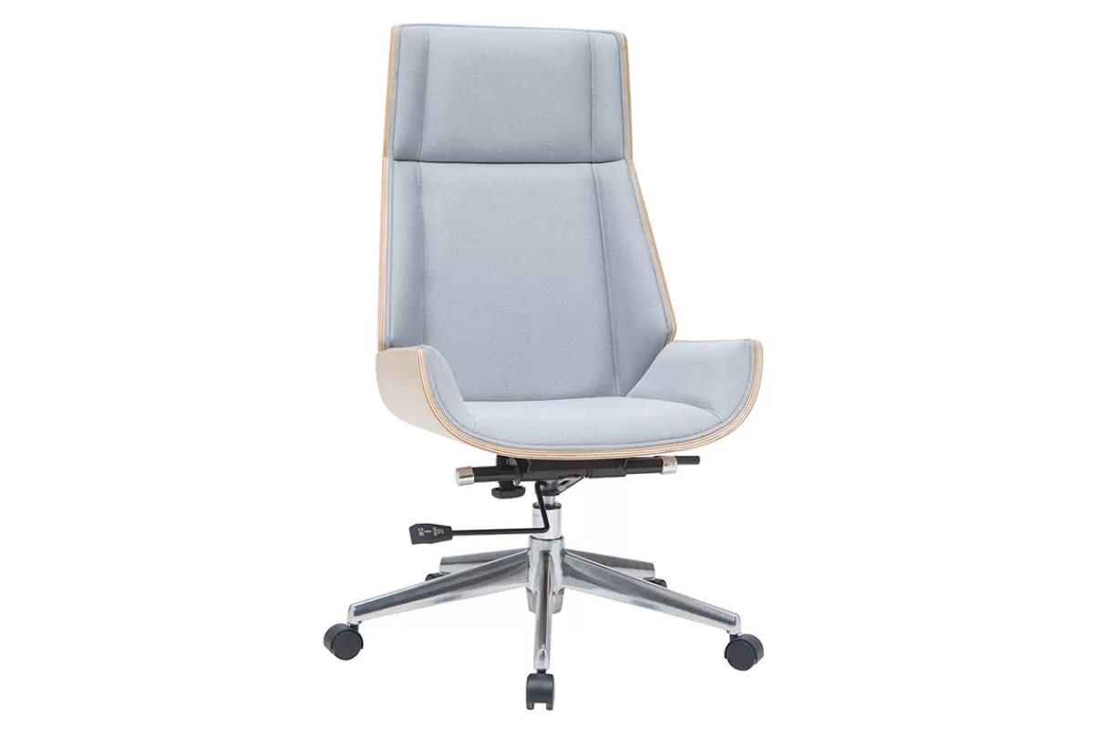 Miliboo Silla De Oficina | Sillón De Oficina Ergonómico-Sillón de escritorio moderno tejido gris y madera clara CURVED