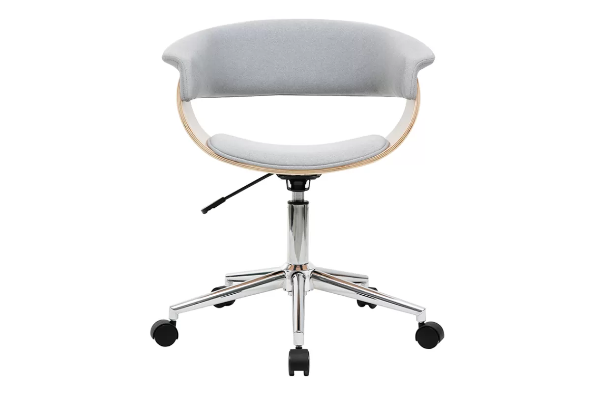 Miliboo Silla De Oficina | Sillón De Oficina A Precios Bajos-Sillón de escritorio moderno tejido gris y madera clara OKTAV