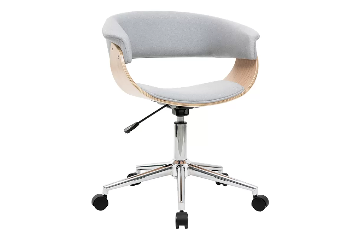 Miliboo Silla De Oficina | Sillón De Oficina A Precios Bajos-Sillón de escritorio moderno tejido gris y madera clara OKTAV