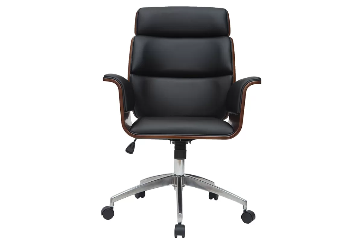 Miliboo Silla De Oficina-Sillón de escritorio negro y madera oscura ELON