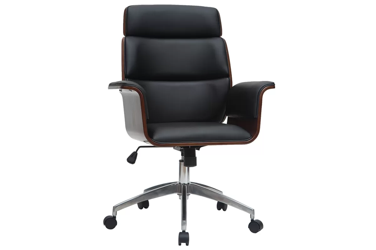 Miliboo Silla De Oficina-Sillón de escritorio negro y madera oscura ELON