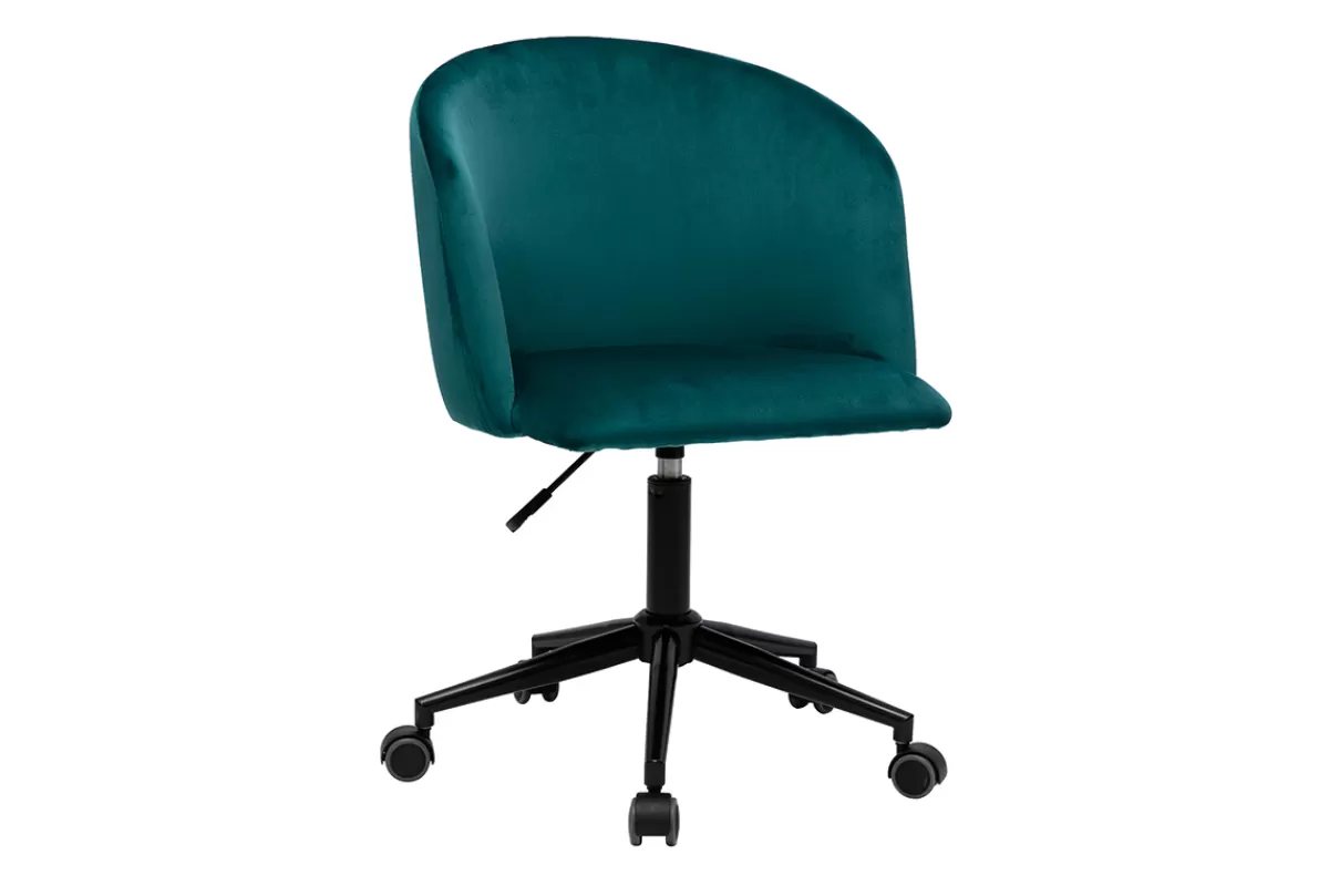 Miliboo Silla De Oficina | Sillón De Oficina A Precios Bajos-Sillón de escritorio terciopelo azul petróleo VANITY