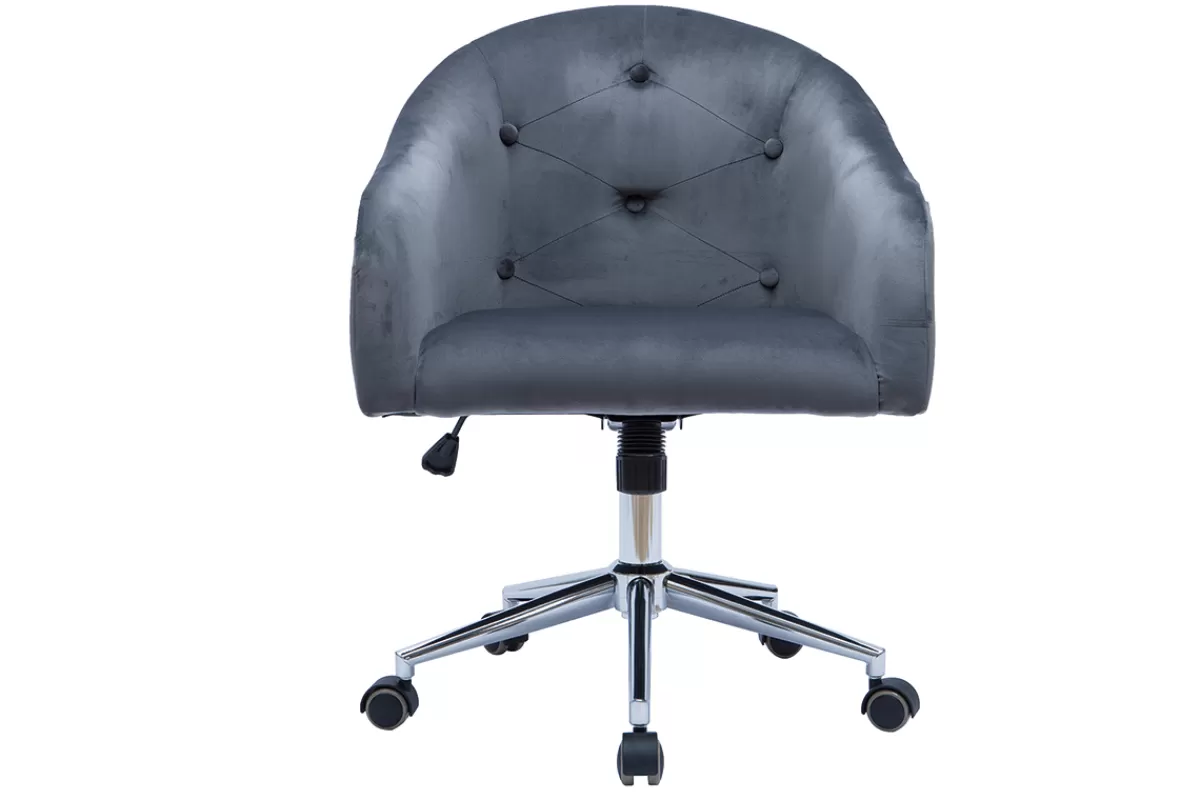 Miliboo Silla De Oficina | Sillón De Oficina A Precios Bajos-Sillón de escritorio terciopelo gris oscuro SHARON