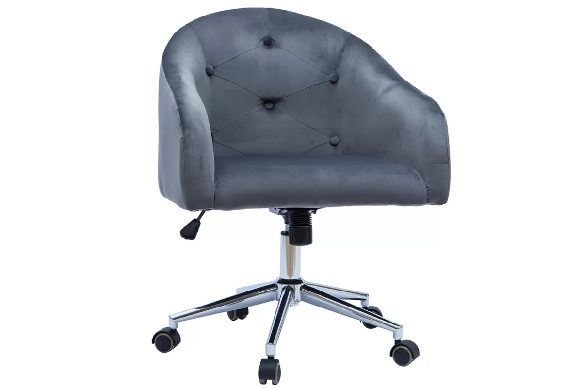 Miliboo Silla De Oficina | Sillón De Oficina A Precios Bajos-Sillón de escritorio terciopelo gris oscuro SHARON