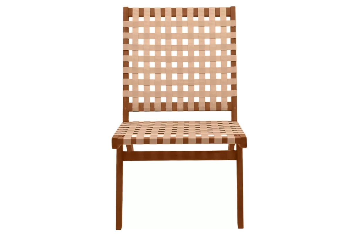 Miliboo Sillón | Silla De Jardín-Sillón de jardín de madera maciza con cinchas beige LUCEA