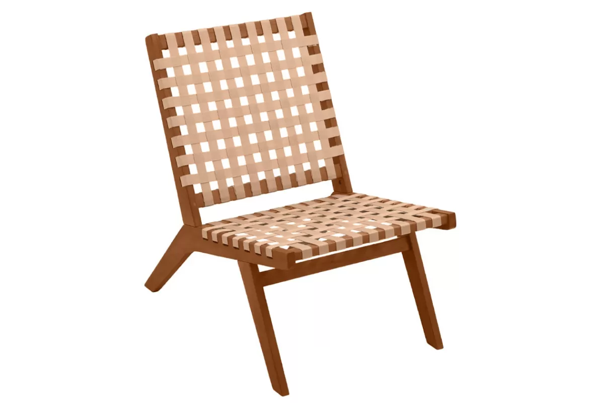 Miliboo Sillón | Silla De Jardín-Sillón de jardín de madera maciza con cinchas beige LUCEA