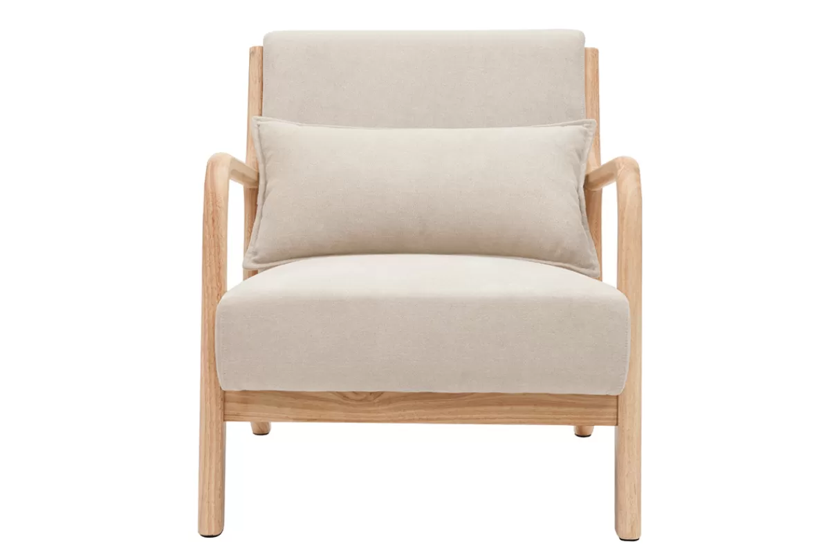 Miliboo Sillones | Sillón-Sillón de madera clara y tela efecto aterciopelado beige DERRY