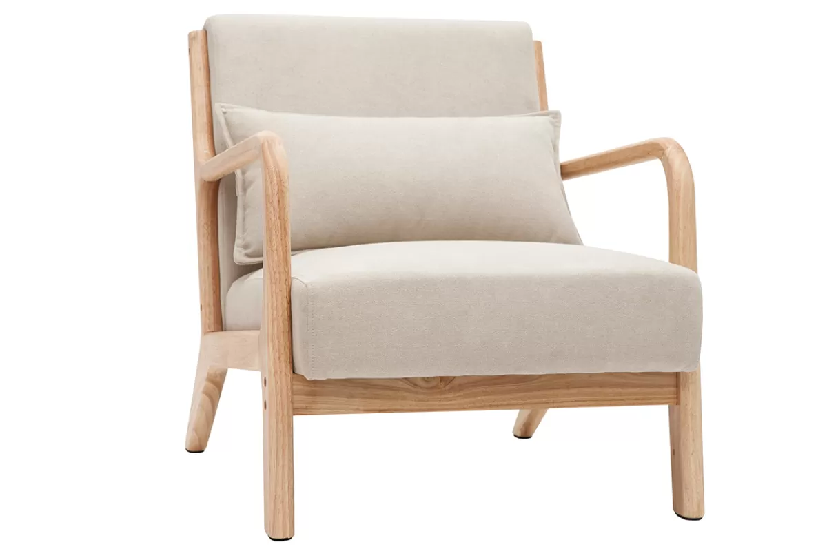 Miliboo Sillones | Sillón-Sillón de madera clara y tela efecto aterciopelado beige DERRY