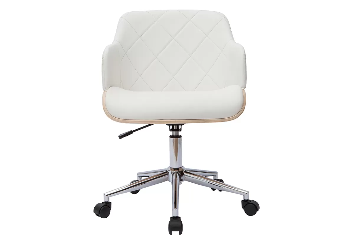 Miliboo Silla De Oficina | Sillón De Oficina A Precios Bajos-Sillón de oficina moderno blanco y madera clara SANDRO