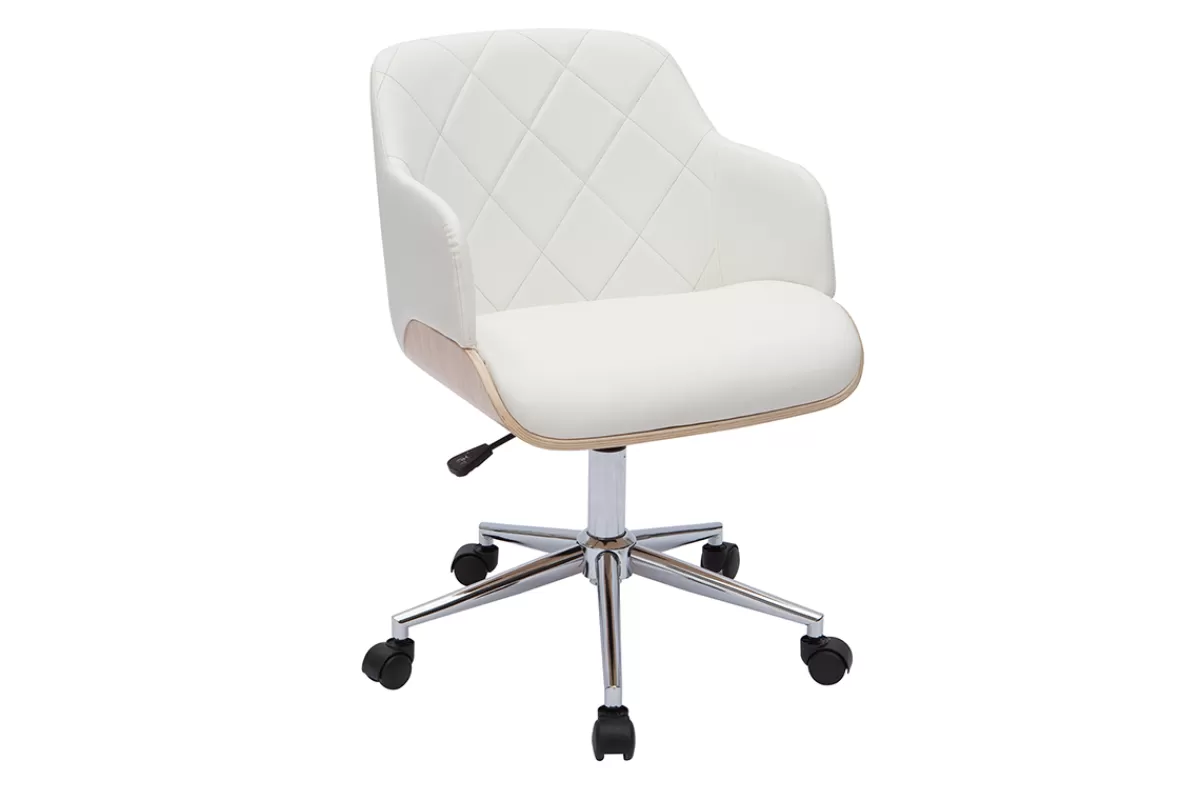 Miliboo Silla De Oficina | Sillón De Oficina A Precios Bajos-Sillón de oficina moderno blanco y madera clara SANDRO