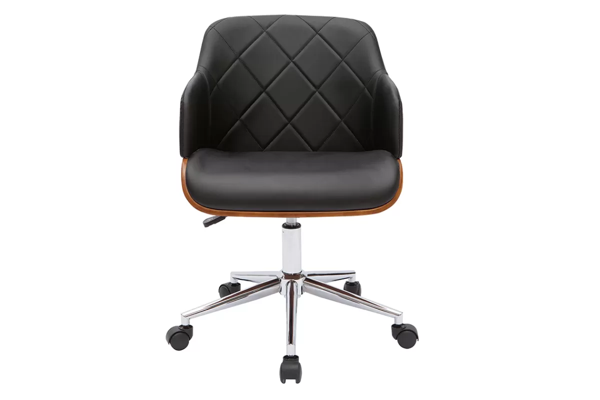 Miliboo Silla De Oficina | Sillón De Oficina A Precios Bajos-Sillón de oficina moderno negro con madera oscura SANDRO