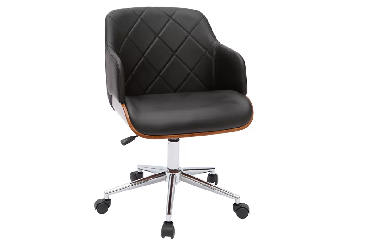 Miliboo Silla De Oficina | Sillón De Oficina A Precios Bajos-Sillón de oficina moderno negro con madera oscura SANDRO