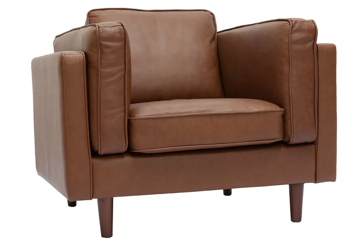 Miliboo Sillones | Sillón-Sillón de piel de búfalo vintage marrón BRADLEY