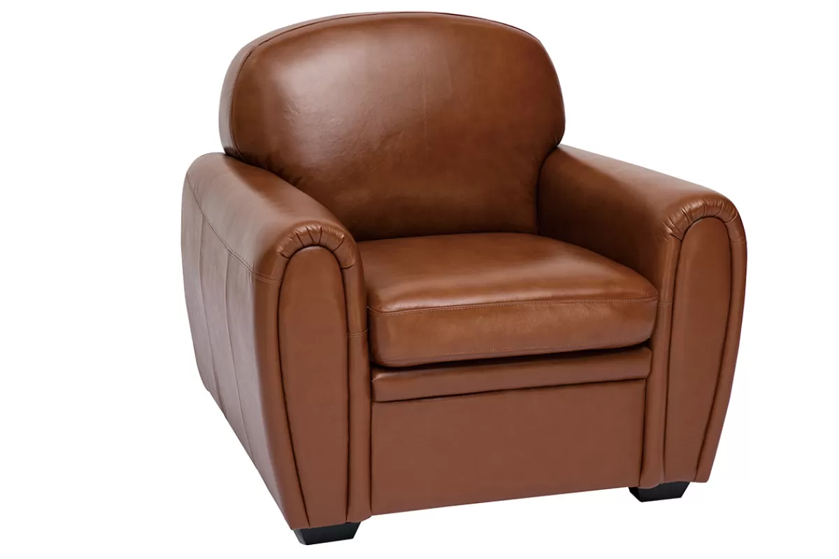 Miliboo Sillones | Sillón-Sillón de piel vintage marrón CLUB