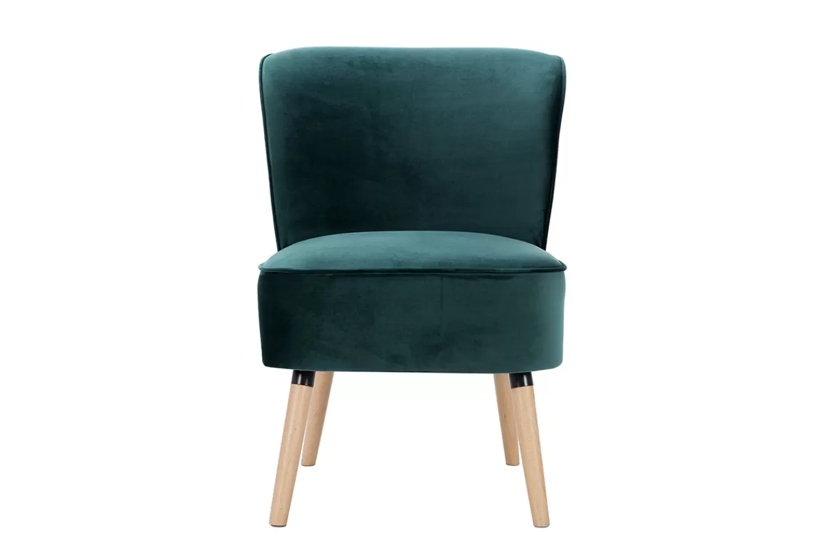 Miliboo Sillones | Sillón-Sillón de terciopelo azul petróleo y madera clara KAHLO