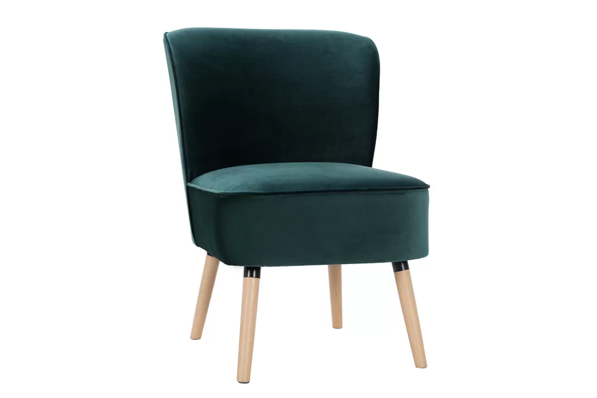 Miliboo Sillones | Sillón-Sillón de terciopelo azul petróleo y madera clara KAHLO