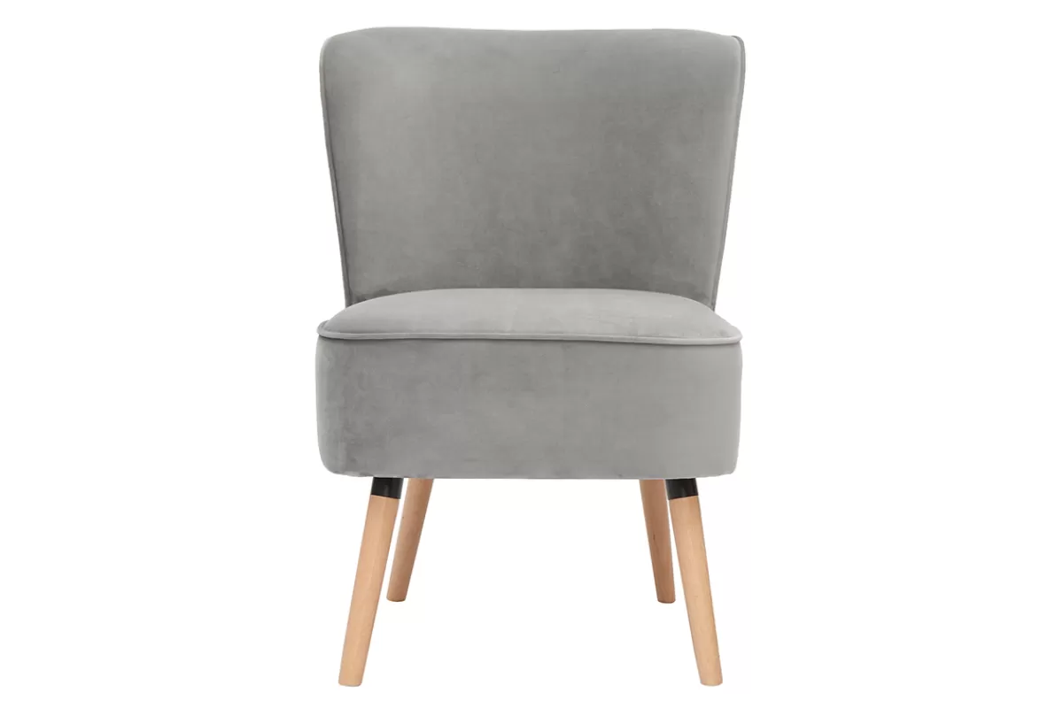Miliboo Sillones | Sillón-Sillón de terciopelo gris claro y madera clara KAHLO