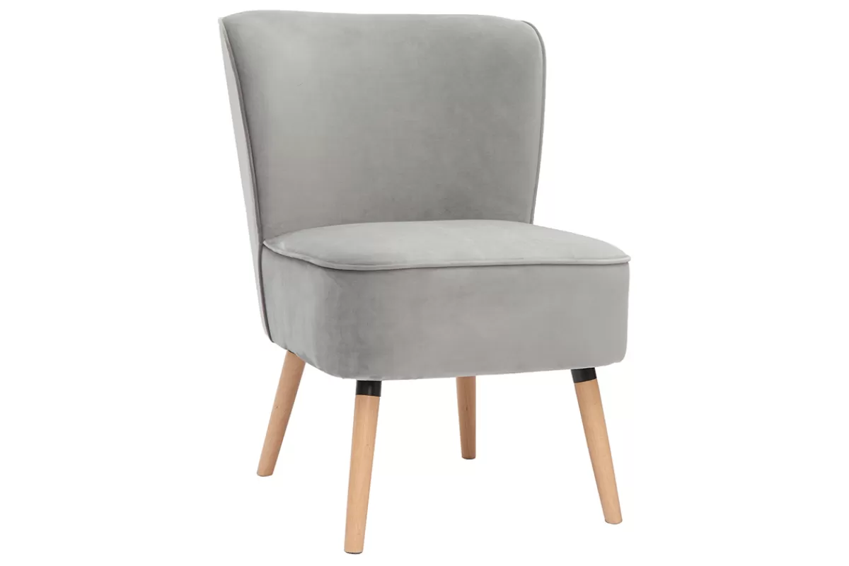 Miliboo Sillones | Sillón-Sillón de terciopelo gris claro y madera clara KAHLO