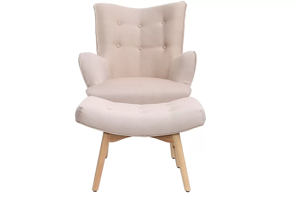 Miliboo Sillones | Sillón-Sillón diseño escandinavo y reposapiés rosa y madera clara BRISTOL