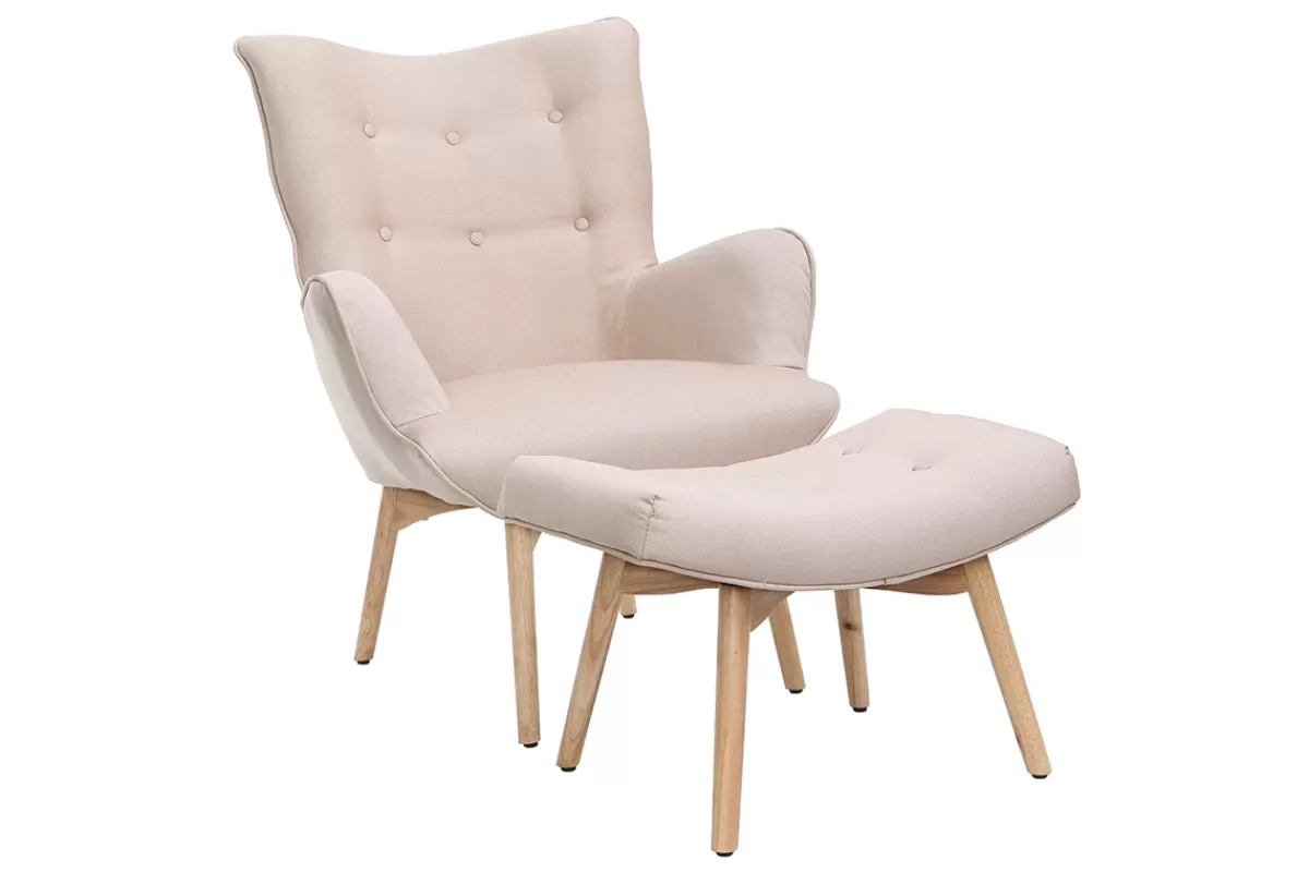 Miliboo Sillones | Sillón-Sillón diseño escandinavo y reposapiés rosa y madera clara BRISTOL