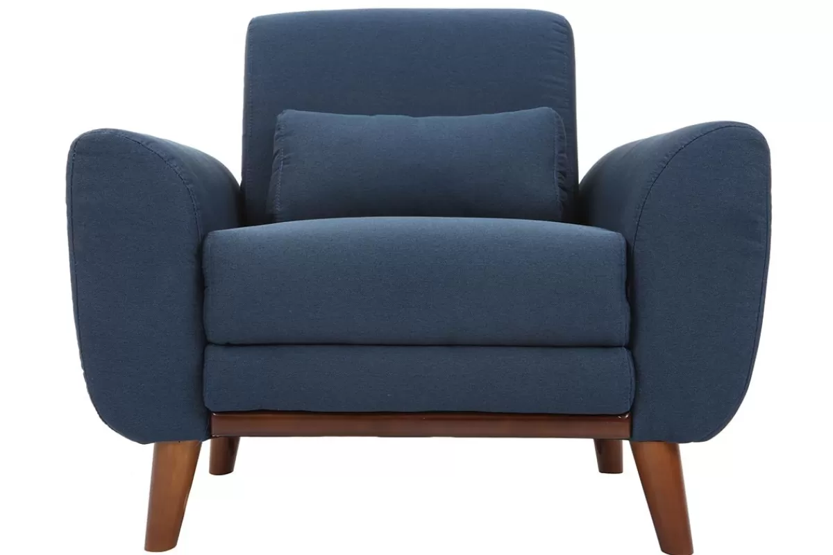 Miliboo Sillones | Sillón-Sillón diseño tejido azul y patas nogal EKTOR