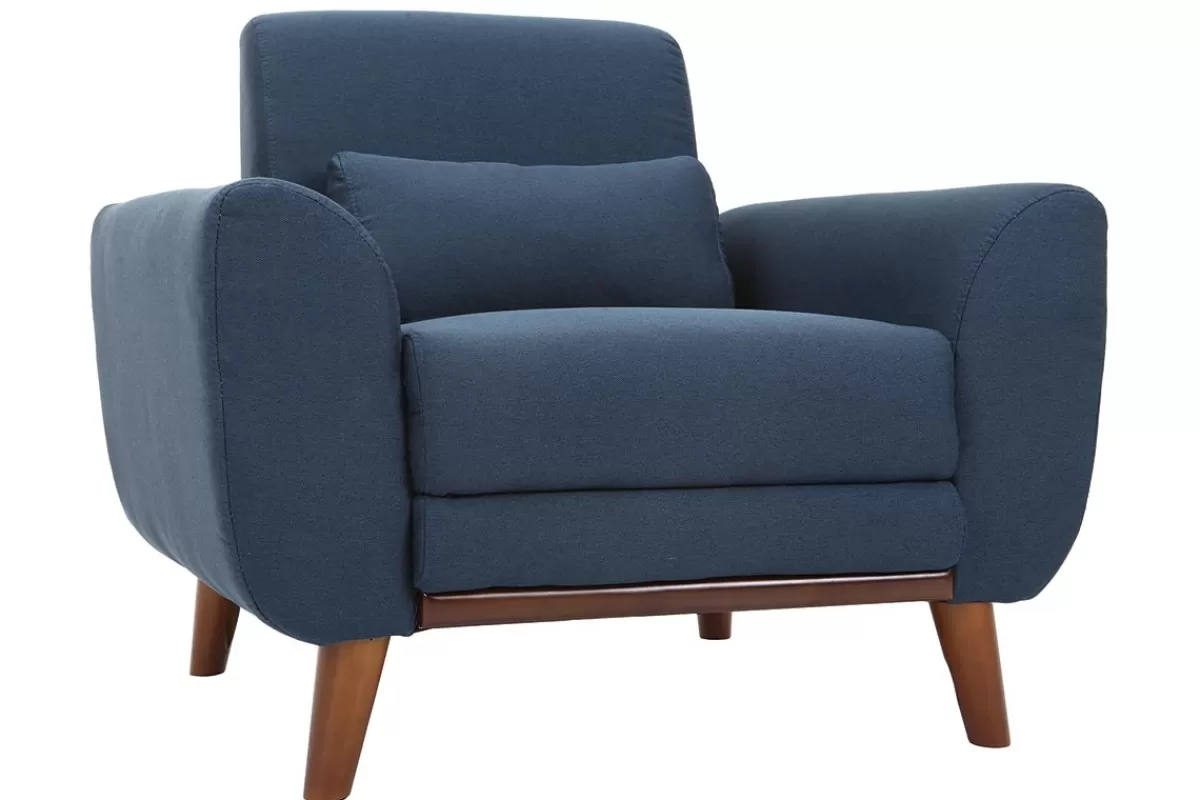 Miliboo Sillones | Sillón-Sillón diseño tejido azul y patas nogal EKTOR