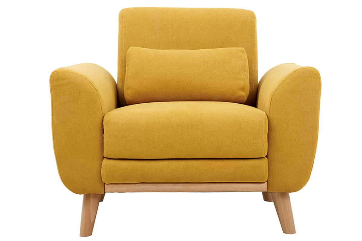 Miliboo Sillones | Sillón-Sillón diseño tejido efecto terciopelo amarillo mostaza y patas roble EKTOR